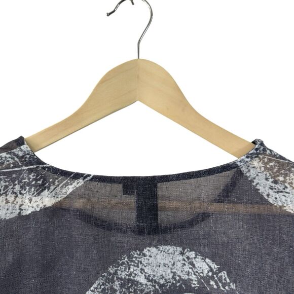 Focus Casual Life Large Top Crop Flowy Sheer Gray Leaf Pattern Lagenlook Womens - Picture 11 of 11